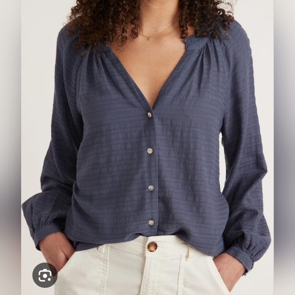 Marine Layer Nixi Collarless Blouse Slate Blue M – Gently Worn